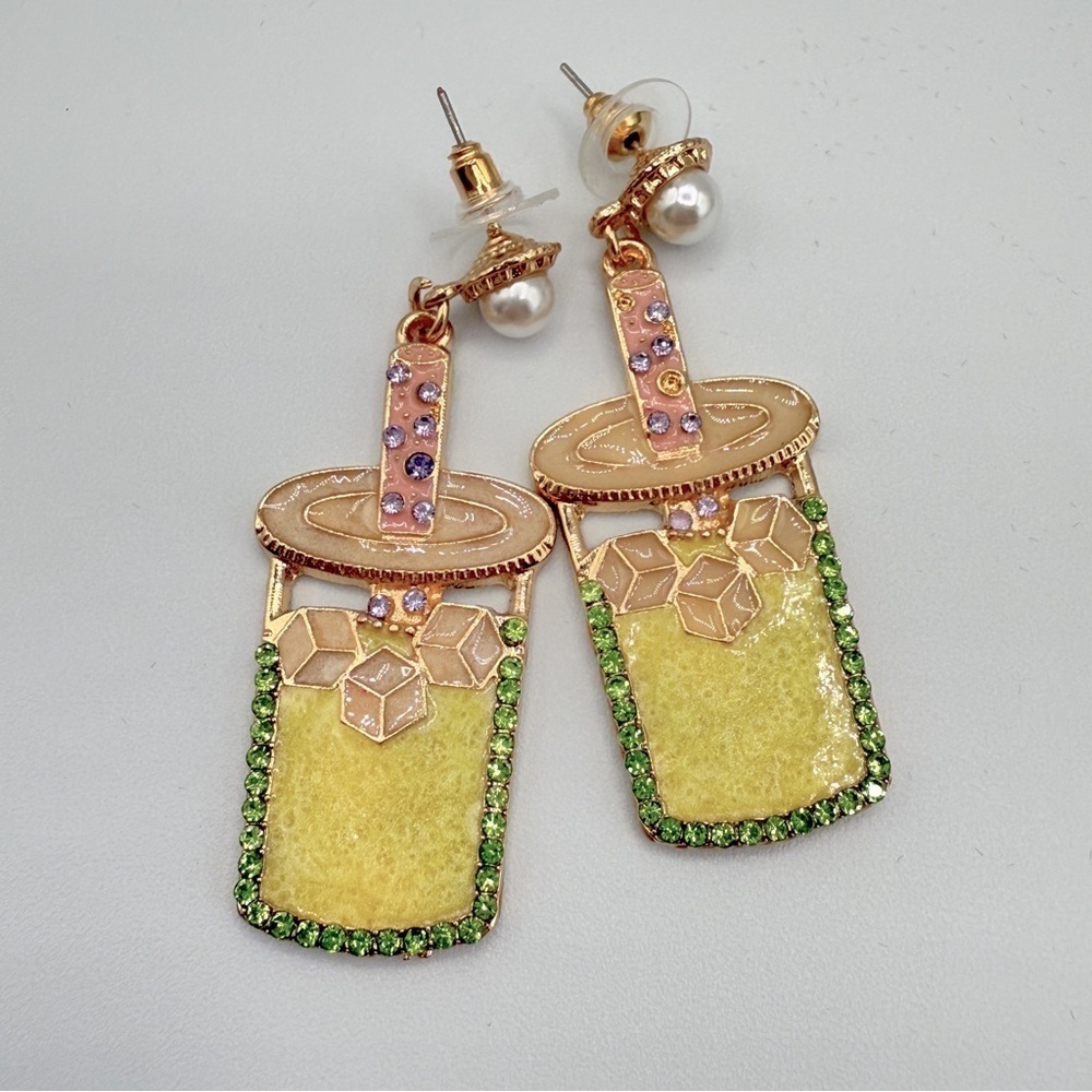 Fun Summer Cocktail Vacation Drink Rhinestone Earrings
